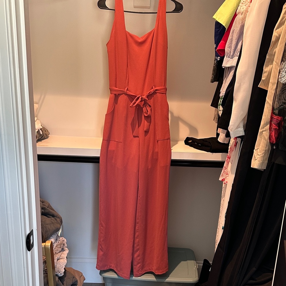 Monteau Rust Orange Sleeveless Wide-Leg Jumpsuit with Tie Waist